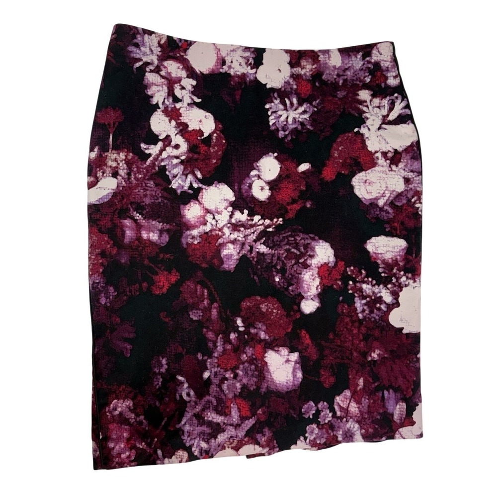 Adrianna Papell Vintage Pencil Skirt 8 Purple Rose Moody Floral Dark Academia